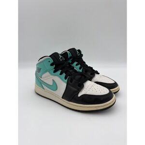 Air Jordan 1 Mid Tropical Teal Black White 554725-132 Mens 5Y Sneakers
